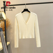 皮爾卡丹（pierre cardin）薄款針織冰絲開(kāi)衫女長(cháng)袖夏季外搭短款空調衫防曬小披肩上衣女罩衫 2024杏色-1?？?春秋款2025 XL