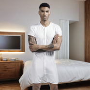 佑浩男寬松扣子連體內(nèi)衣彈性柔軟透氣舒適睡衣睡褲居家服內(nèi)穿衣物夏天 白色 XL