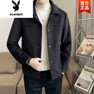 花花公子（PLAYBOY）男士夾克秋冬季韓版潮流修身休閑呢子男短款高級感毛呢外套男加厚 9028毛呢夾克黑色 L