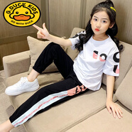 G.DUCKKIDS女童套裝 中學(xué)生夏裝兩件套短袖九分褲夏季6-15歲小女孩休閑衣服9 【白T恤+黑褲】 150