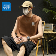 真維斯（Jeanswest）100%純棉背心男美式潮流街頭ins風(fēng)圓領(lǐng)無袖上衣男款戶外百搭汗衫 咖#ZS花紋標(biāo)X 2XL 【不易變形】