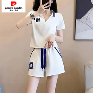 皮爾卡丹（pierre cardin）網(wǎng)紅時(shí)尚跑步運(yùn)動(dòng)女夏季2025新款翻領(lǐng)減齡洋氣顯瘦薄款短褲兩件套 白色0060上衣加短褲 L 110-120斤
