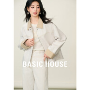 百家好（Basic House）Basic House/百家好小清新撞色牛仔外套女春2025新款短款氣質(zhì)上衣 卡其 M