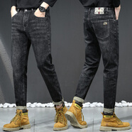 新款牛仔褲男士修身四季款修身哈倫四季彈性牛仔褲長(cháng)褲子男以 黑灰 28