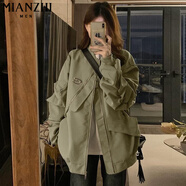 棉致棒球服美式短外套女春秋季新款潮流寬松小個子學(xué)生韓版工裝夾克女 綠色【W(wǎng)148高品質(zhì)51】 XL 120-140斤