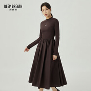 深呼吸DEEP BREATH女裝簡約純色煙管領(lǐng)高腰A字長袖連衣裙A500292 咖 M (3碼)