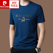 皮爾卡丹（pierre cardin）爸爸裝含桑蠶絲短袖t恤2025夏季冰絲新款男裝品質(zhì)體恤T恤潮 1020藍色 M 165【建議95-120斤】