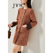 JVH香港潮牌粗花呢小香風連衣裙女 2025春季新款復(fù)古通勤直筒短裙子 橘紅色 S