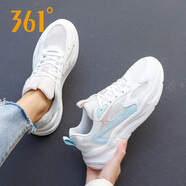 361°女鞋運動(dòng)鞋2025年官方旗艦秋季新款網(wǎng)面跑步鞋女士旅游透氣休閑鞋 羽毛白/薄紗藍 36