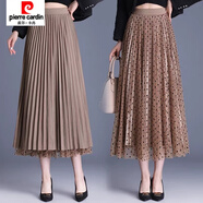 皮爾卡丹（pierre cardin）半身裙秋冬加厚百褶裙網(wǎng)紗A字裙兩穿半身裙中長(cháng)款高腰顯瘦長(cháng)裙子 6833兩面穿小圓點(diǎn)卡其色 80厘米 均碼 80-150斤