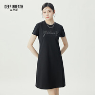 深呼吸DEEP BREATH女裝釘珠燙鉆圓領(lǐng)休閑短袖連衣裙T恤裙A500346 黑 M (3碼)