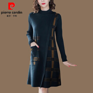 皮爾卡丹（pierre cardin）針織衫連衣裙女半高領(lǐng)遮肚子秋冬寬松加厚打底衫中長款過膝毛衣裙 墨綠色 L 建議100-115斤