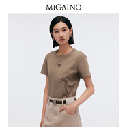 曼婭奴（MIGAINO）女裝新款純棉t恤休閑時(shí)尚圓領(lǐng)休閑簡約正肩短袖上衣MP12RA012 咖啡 S