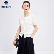 納維凱爾意大利小帆船女彈力短袖針織開(kāi)衫純色圓領(lǐng)外套2324595501 白 M 