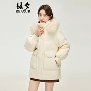 綠夕（REAXUR）小個(gè)子羽絨服女2025新款中長款羽絨服女士冬季外套大毛領(lǐng)學(xué)生顯瘦 米白色. M （建議115斤-135斤）