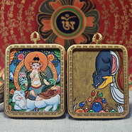 青藏源西藏純手繪扎基拉姆黃黑財(cái)神大黑天文殊菩薩藥師佛小唐卡佛牌吊墜 普賢菩薩生肖龍蛇守護(hù)神4*5cm