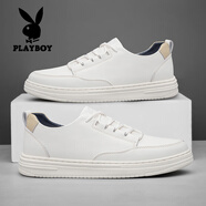 花花公子（PLAYBOY）男鞋夏季休閑板鞋2025新款真皮軟底男士皮鞋子男潮流百搭時(shí)尚潮鞋 白色 46 標(biāo)準(zhǔn)運(yùn)動(dòng)鞋碼