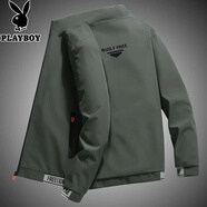 花花公子（PLAYBOY）春秋季新款?yuàn)A克男士潮流帥氣立領(lǐng)外套青年韓版休閑大碼上衣服男裝 10342/J6618豆灰色 3XL