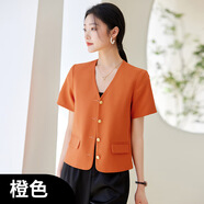 紫魅俏短款西裝套裝女夏季新款短袖小香風外套小個子職業(yè)西服短褲兩件套 橙色上衣 M