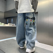 THINKPIRE兒童牛仔褲男童褲子秋冬裝2025款中大童9-14歲男孩休閑長(cháng)褲直筒褲 藍色春秋款 130 碼建議身高125CM