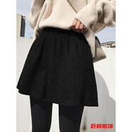 LXKP闊腿毛呢短褲女秋冬學(xué)生高腰韓版寬松百搭外穿休閑加厚呢子靴 黑色黑色 S