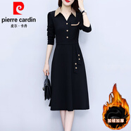 皮爾卡丹（pierre cardin）加絨加厚連衣裙子女士春秋冬季2025年新款氣質(zhì)長袖打底中長裙針織 黑色(加絨)《今年流行別致漂亮感 (130-140斤) 3XL