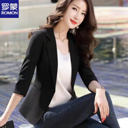 羅蒙（ROMON）網(wǎng)紅小西裝外套女2025春秋新款韓版修身氣質(zhì)顯瘦女士西服上衣休閑 黑色七/分袖 單層薄/款 L 建議100-110斤