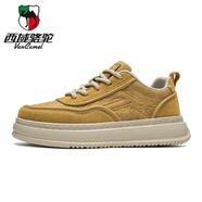 西域駱駝（VANCAMEL）男鞋春秋新款皮面印花圓頭厚底板鞋 杏色 41