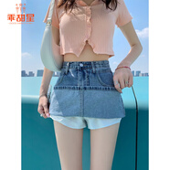 乖甜星夏季裝顯瘦a字牛仔小短裙女2025韓版高腰小個(gè)子包臀裙牛仔半身裙 藍(lán)色 S 89-98斤