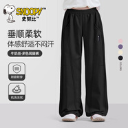 SNOOPY女童褲子2025新款春秋休閑直筒女孩闊腿褲春裝兒童運動褲女 純色黑 150