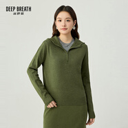 深呼吸DEEP BREATH女裝百搭半拉鏈連帽衛(wèi)衣棉針織衫女A301489 花紗綠 XS (1碼)