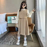 辣椒日記女大童春裝連衣裙女孩裙子春季2025新洋氣兒.童馬甲假兩件公主裙9 奶茶色 170 建議身高155-165厘米左右