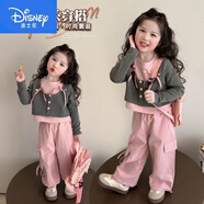 迪士尼（Disney）女童春秋季長袖套裝2025新款中小童女寶寶洋氣兒童工裝褲休閑兩件 粉色 上衣+褲子【兩件套】 90 廠家【品質(zhì)】