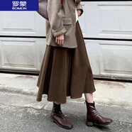 羅蒙（ROMON）   女裝法式咖色半身裙女秋冬季2025年新款時尚傘裙高腰a字長裙子 咖啡色 L