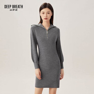 深呼吸DEEP BREATH女裝水滴袖半拉鏈翻領(lǐng)修身羊毛針織連衣裙A500220 灰 M (3碼)