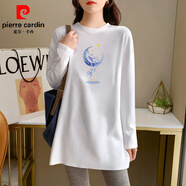 皮爾卡丹（pierre cardin）中長款長袖女士T恤歐貨純·棉秋裝新款大碼寬松遮臀打底衫小個子 901-153白色 2XL 適合140-155斤