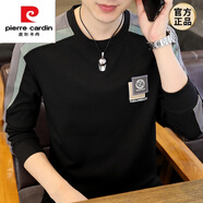 皮爾卡丹（pierre cardin）男士長袖t恤高端潮牌休閑2025體恤感衣服圓領衛(wèi)衣品牌上衣潮 W606 -黑色【春秋款】 2XL (約130-145斤)