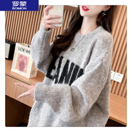羅蒙（ROMON）針織衫女裝秋季2024新款韓版時(shí)尚休閑秋冬洋氣寬松慵懶風(fēng)套頭毛衣 灰色 均碼