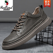 西域駱駝（VANCAMEL）男士皮鞋小碼3637真皮休閑小皮鞋2025春季新款一腳蹬小腳鞋子男款 灰色-駱駝官方品牌官網(wǎng)旗艦 39 皮鞋碼
