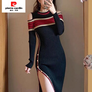 皮爾卡丹（pierre cardin）針織連衣裙女秋季2025年新款法式復(fù)古神范氣質(zhì)修身顯瘦露肩長(zhǎng)裙 黑色露肩長(zhǎng)款連衣裙 L 建議106斤-115斤