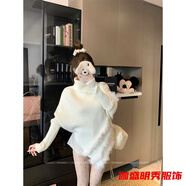 口旋法式白色高領(lǐng)長(zhǎng)袖套頭毛衣女秋冬季毛毛拼接針織衫寬松不規(guī)則上衣 白色 S 70-95斤