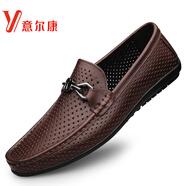 YRC意爾康鞋子男鞋休閑皮鞋春夏季鏤空透氣男士商務(wù)一腳蹬懶人豆豆鞋 暗棕 39 (245mm)