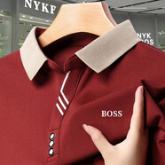 BOSS德國(guó)輕奢男士短袖T恤夏季商務(wù)休閑透氣翻領(lǐng)POLO衫男 輕奢888-紅色 4XL 建議185-200斤
