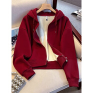 GOCHIEI酒紅色短款衛(wèi)衣女加絨加厚連帽拉鏈超好看小個子春季美式開 淺黃色/春秋[店主aa/款]薄款 L 106-120斤