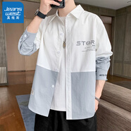 真維斯（Jeanswest）春夏季長袖格子襯衫男士新款日系白色襯衣男痞帥休閑外套男 G19白色 L 120-140斤