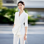 杜莎菲尼西裝外套女春季2025新款七分袖設計感時尚休閑小個子西服 中袖 白色(西裝+C582長褲) M