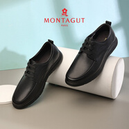 夢特嬌（MONTAGUT）男鞋新品男士休閑皮鞋真皮頭層牛皮舒適輕便百搭圓頭系帶休閑鞋男 黑色 40