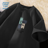 JEANSWEST LIFE真維斯歐美風(fēng)短袖t恤男夏季純棉男士五分袖學(xué)生校園字母潮流中袖T