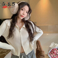 乖米豆大碼胖mm2025秋季新款長(cháng)袖針織衫女韓版時(shí)尚別致小眾開(kāi)衫打底上衣 杏色 M 【建議90-100斤】