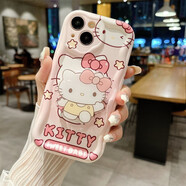 鮮程可Hello Kitty奶油殼卡通少女蘋(píng)果15 14 13立體趴趴15Pro可愛(ài)支架12/11 女新款se4凱蒂貓加粉色6s手 白色奶油-抱熊KT+支架 iPhone14Pro